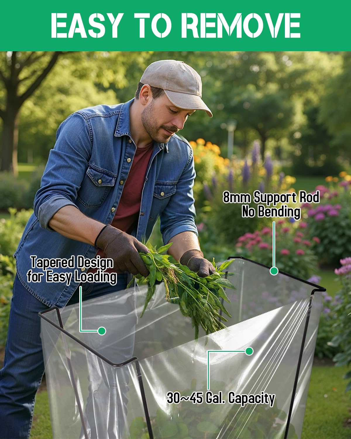 Joyhalo freestanding trash bag frame stays steady on any surface.
