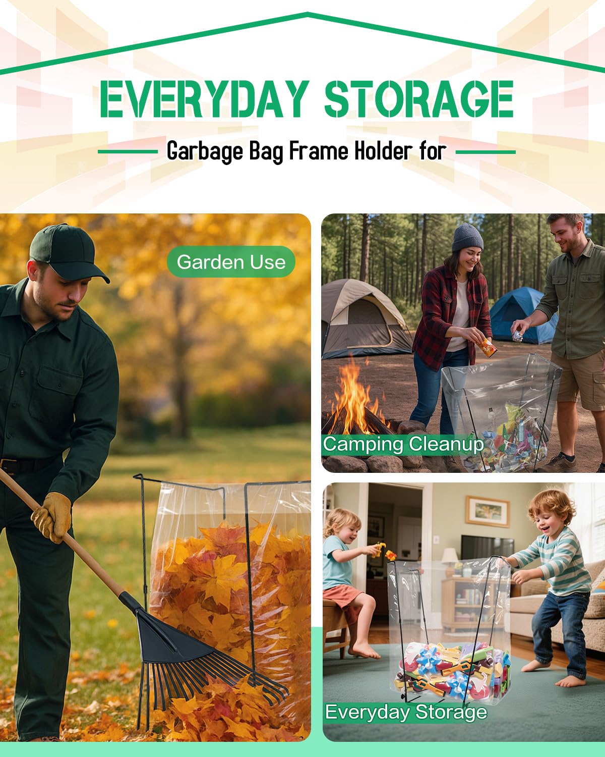 Joyhalo leaf bag holder upright design simplifies filling large bags.
