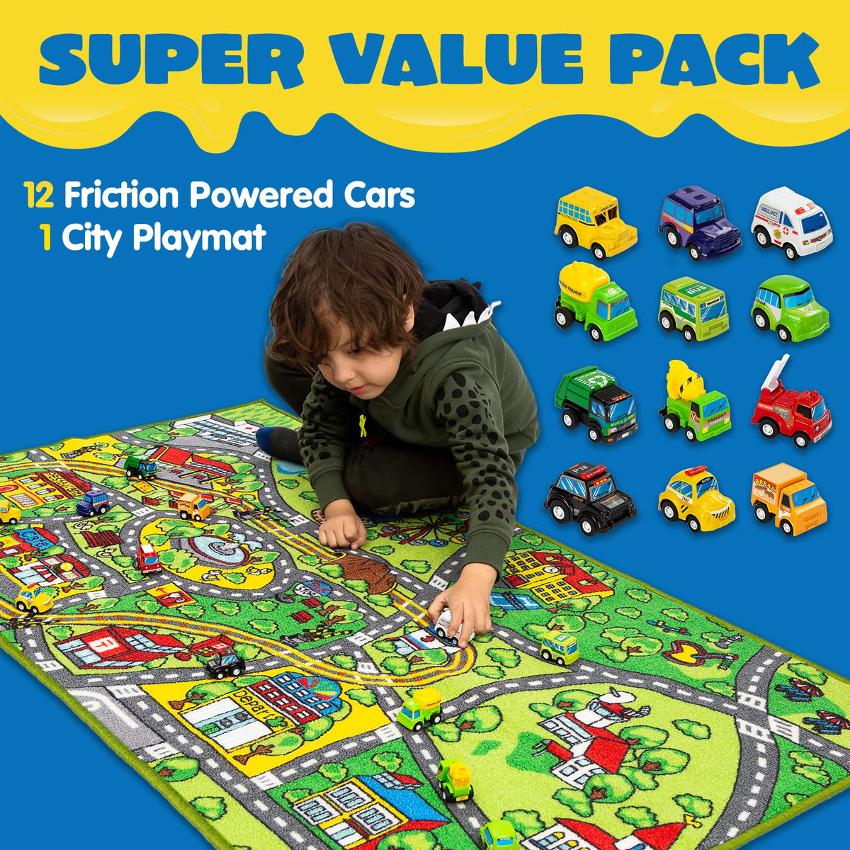 JOYIN 12 pull-back cars set features bright vehicles for lively play.