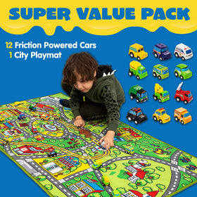 JOYIN 12 pull-back cars set features bright vehicles for lively play.