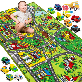 JOYIN Carpet Playmat shows a vibrant city scene for imaginative play.