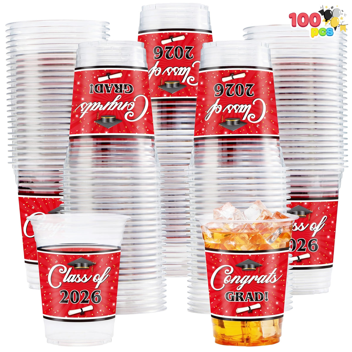 JOYIN graduation cups 16oz red with Congrats Grad design for celebrations