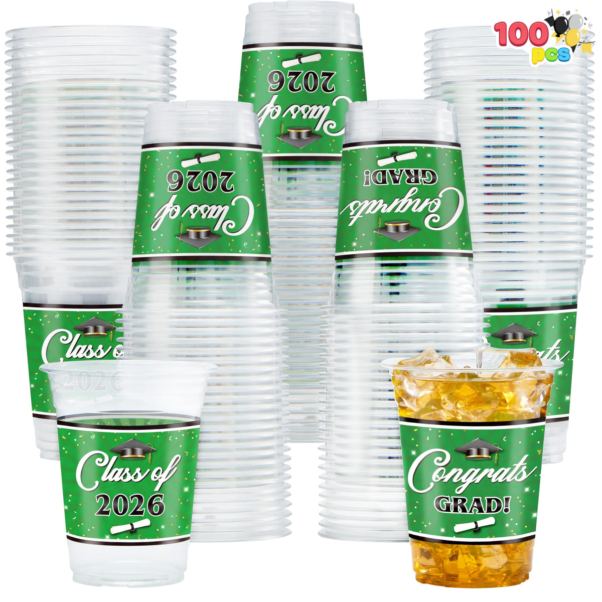 JOYIN graduation green 16oz cups for easy, mess-free party serving.