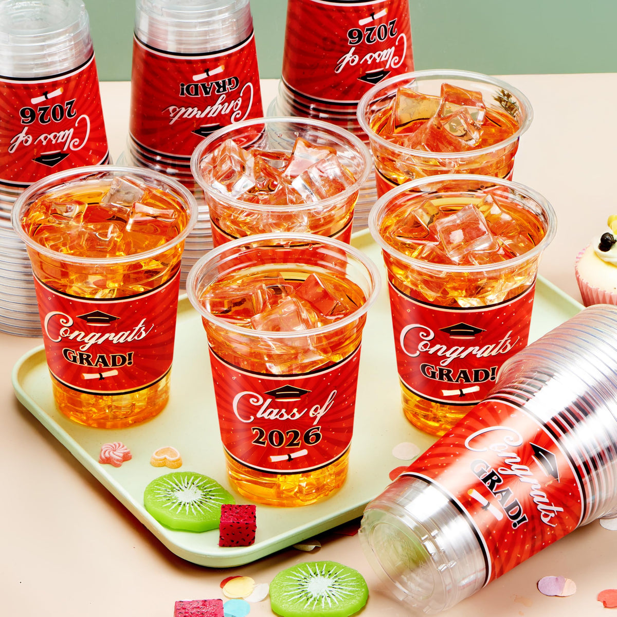 JOYIN outdoor graduation cups in red for easy cleanup at events