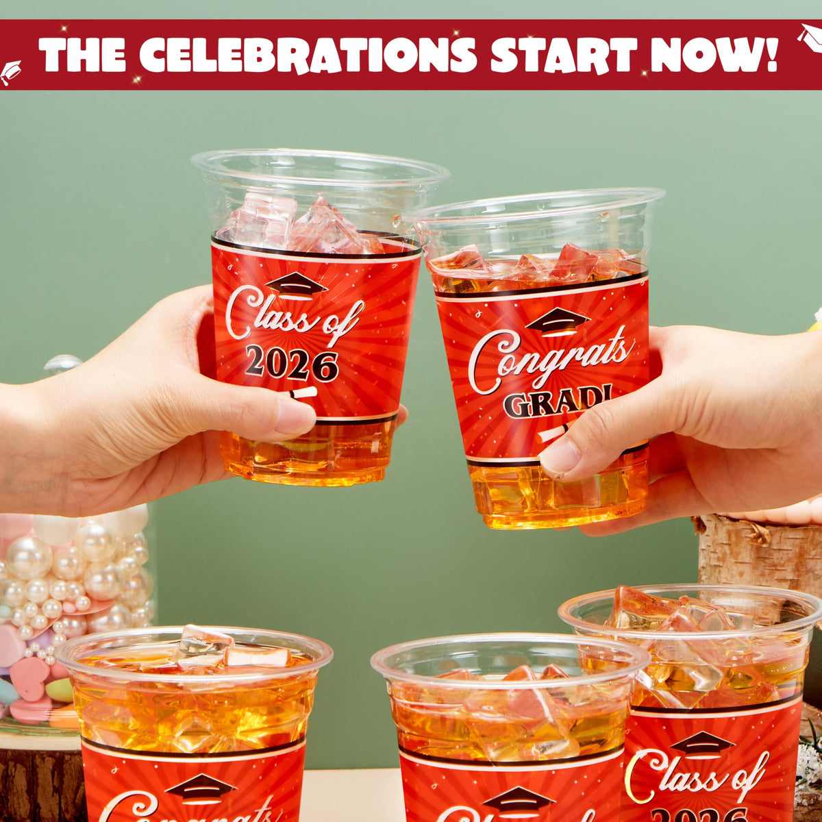 JOYIN thickened plastic graduation cups in red for sturdy handling