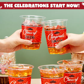 JOYIN thickened plastic graduation cups in red for sturdy handling