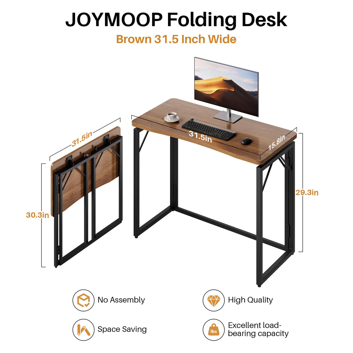 JOYMOOP folding desk folded storage profile fits neatly behind doors.