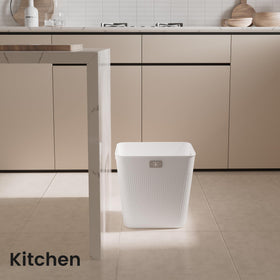 Compact dimensions of JOYMOOP trash can: 6.9 x 10 x 9.7 inches