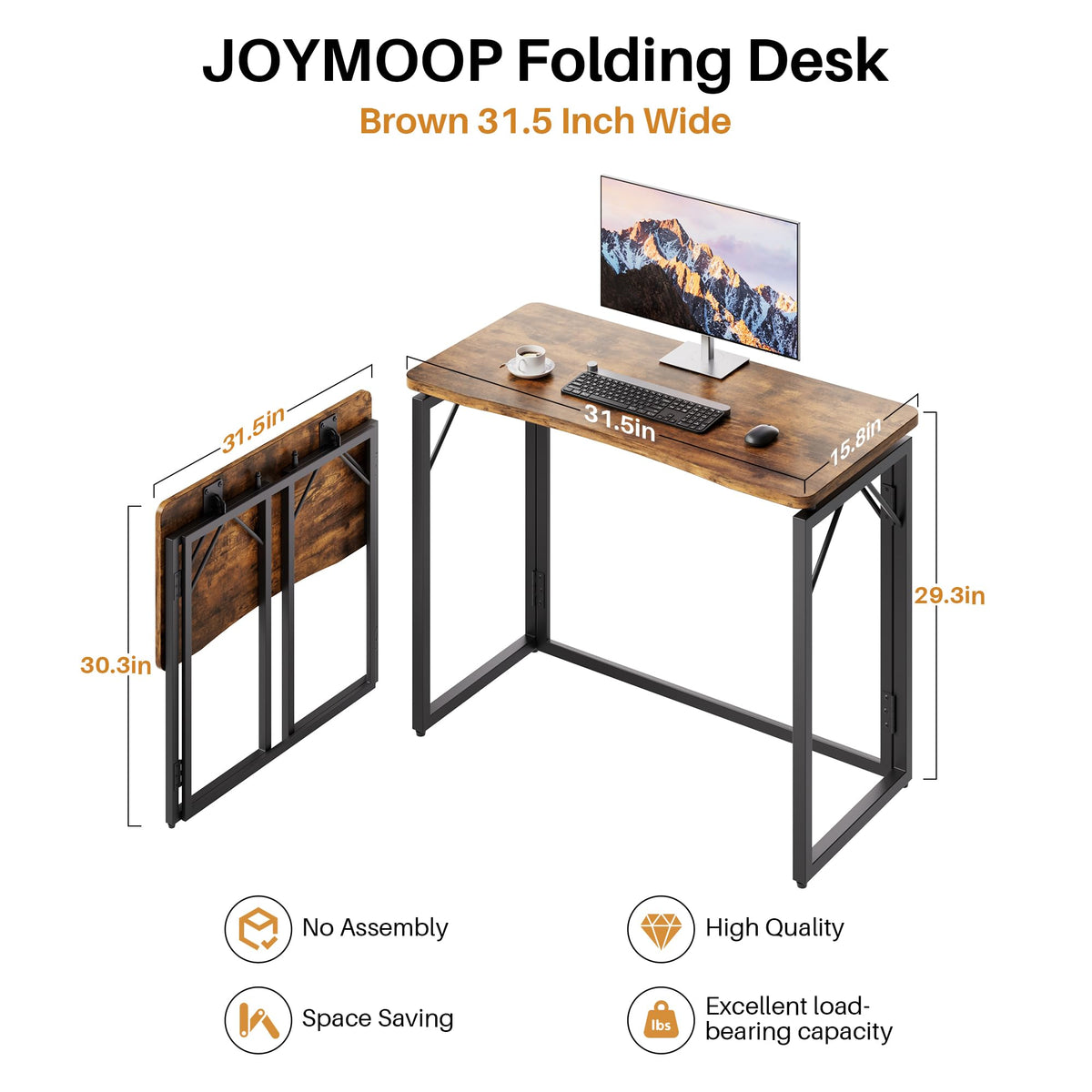 JOYMOOP folding desk compact 31.5-inch size fits small rooms.