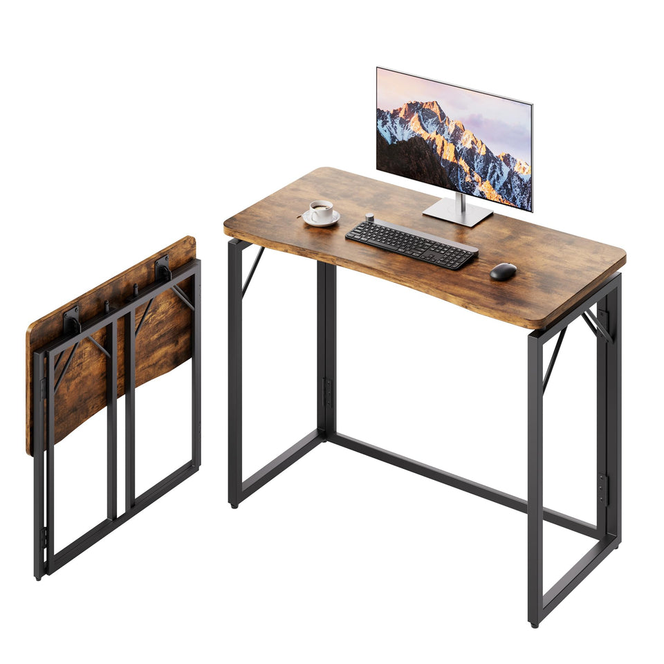 JOYMOOP folding desk with rustic brown top for smooth writing sessions.
