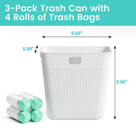 Three-pack JOYMOOP trash cans neatly arranged for storage