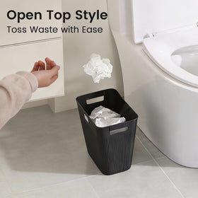 Bag holder slot shown on JOYMOOP wastebasket keeps liners secure