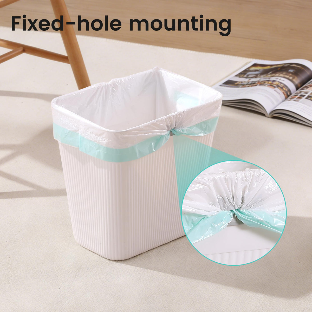 Built-in handle detail on JOYMOOP trash can for easy carrying