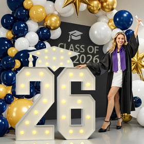 JoyMuse 2026 graduation numbers 4ft bundle glowing for vibrant photo backdrops.