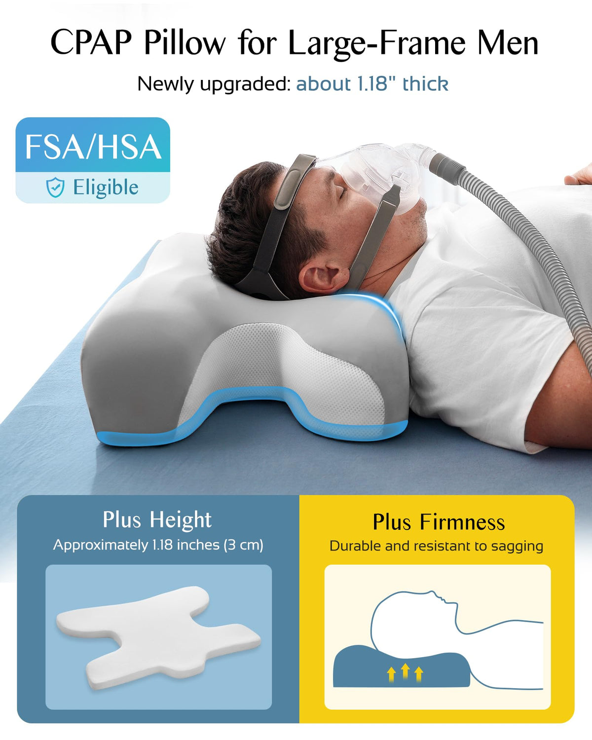 Joynox CPAP pillow height adjustment with removable pad for customization