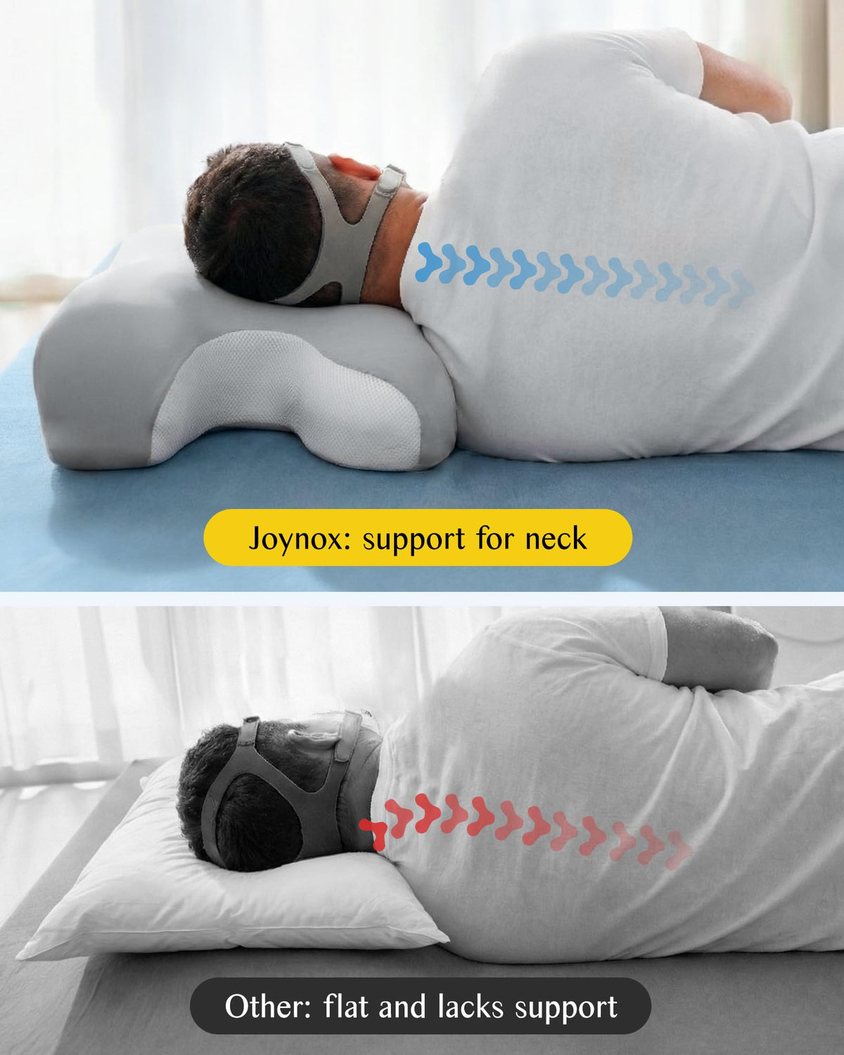 Joynox CPAP pillow tubing area highlights organized hoses