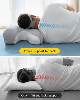 Joynox CPAP pillow tubing area highlights organized hoses