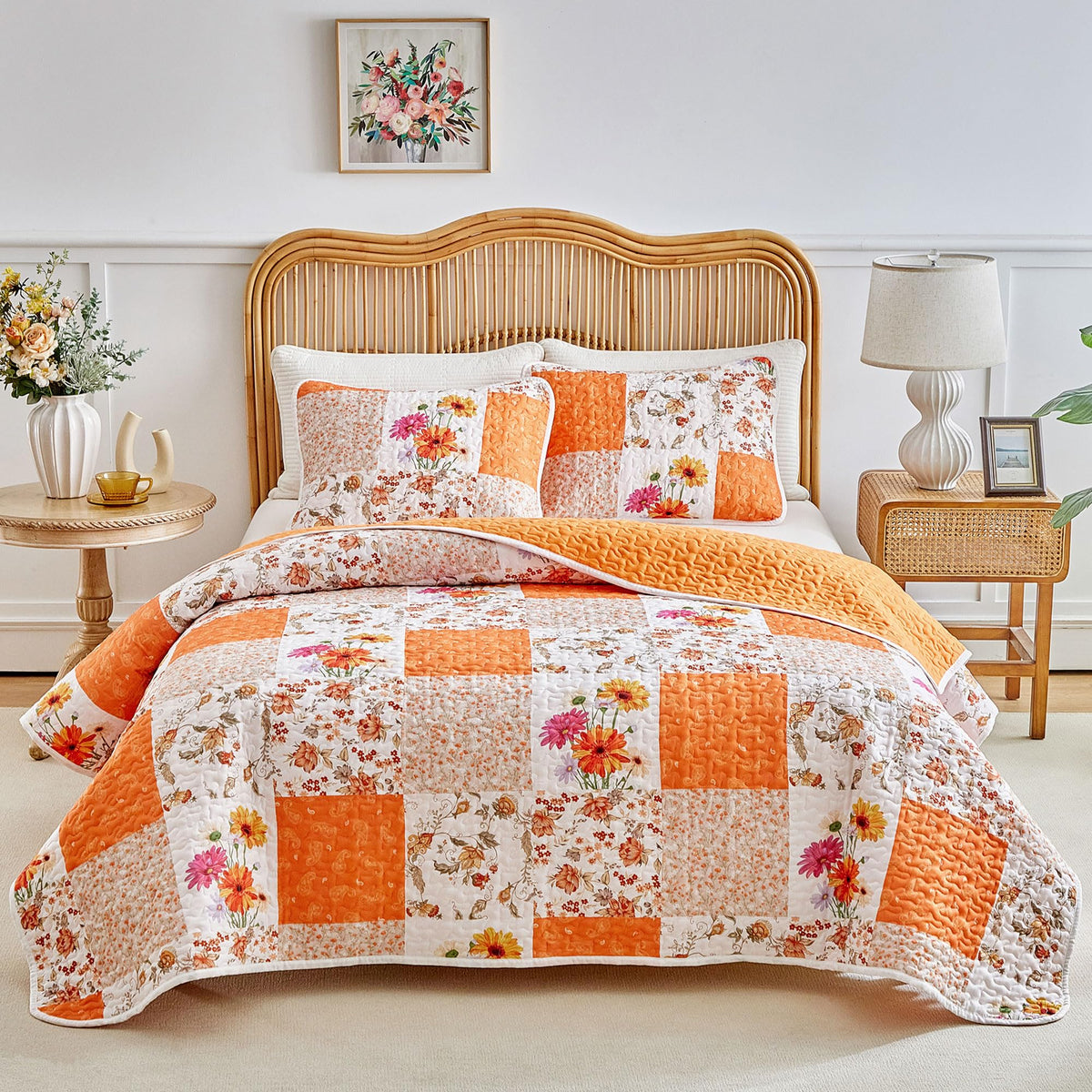 Joyreap floral patchwork quilt queen size for vibrant bedroom décor and cozy warmth.