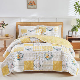 Joyreap floral patchwork quilt twin front view on bed, cozy all-season warmth.