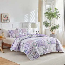 Joyreap floral quilt set twin, back view displaying reversible design for two looks.