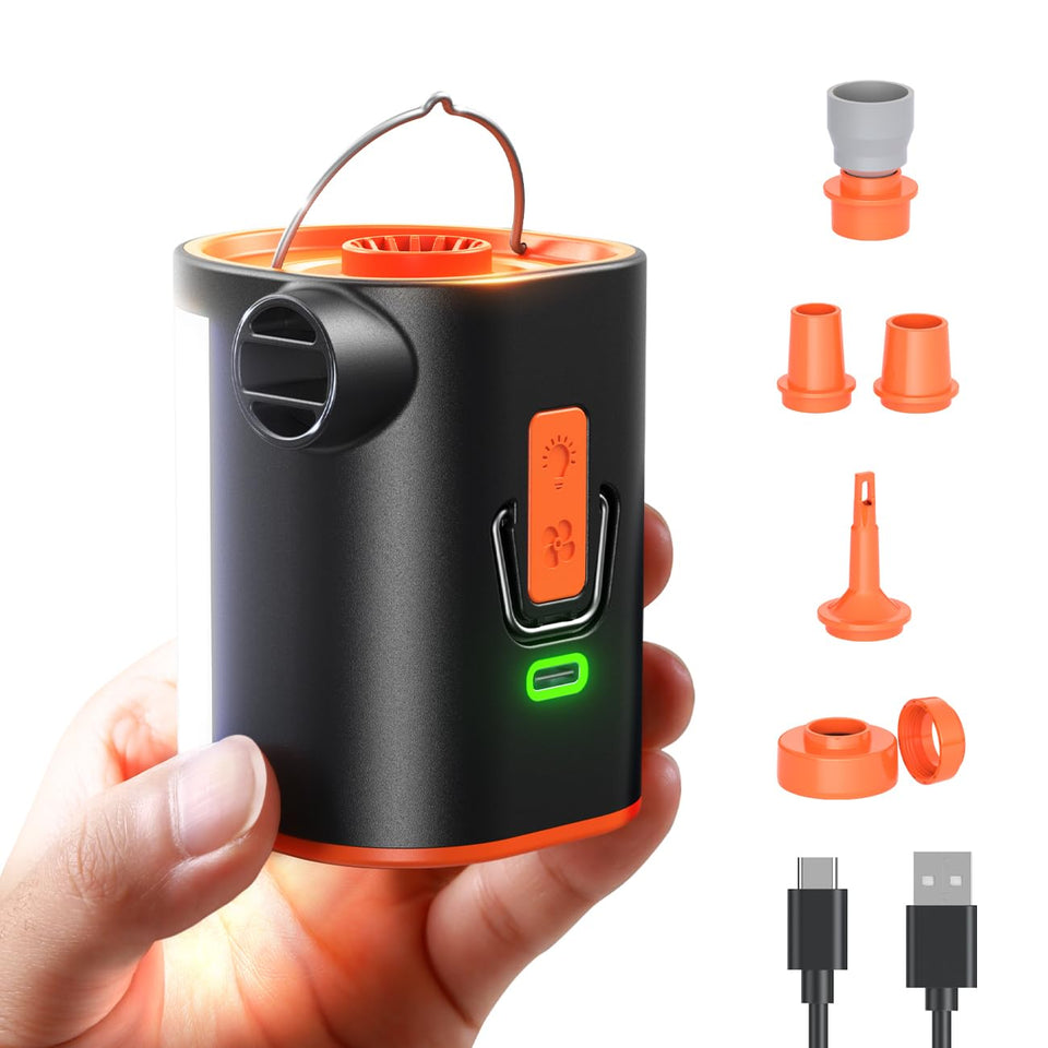 JoyRoom portable air pump front view showcasing strong battery for quick inflation.