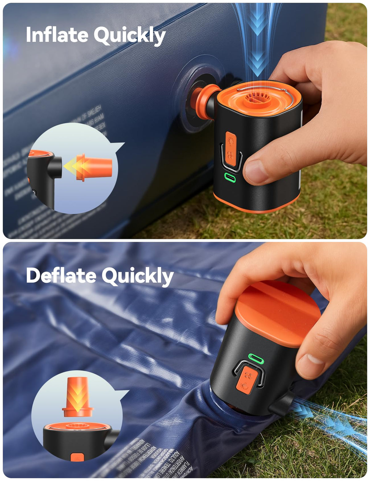 JoyRoom portable air pump six nozzles enable versatile inflating.