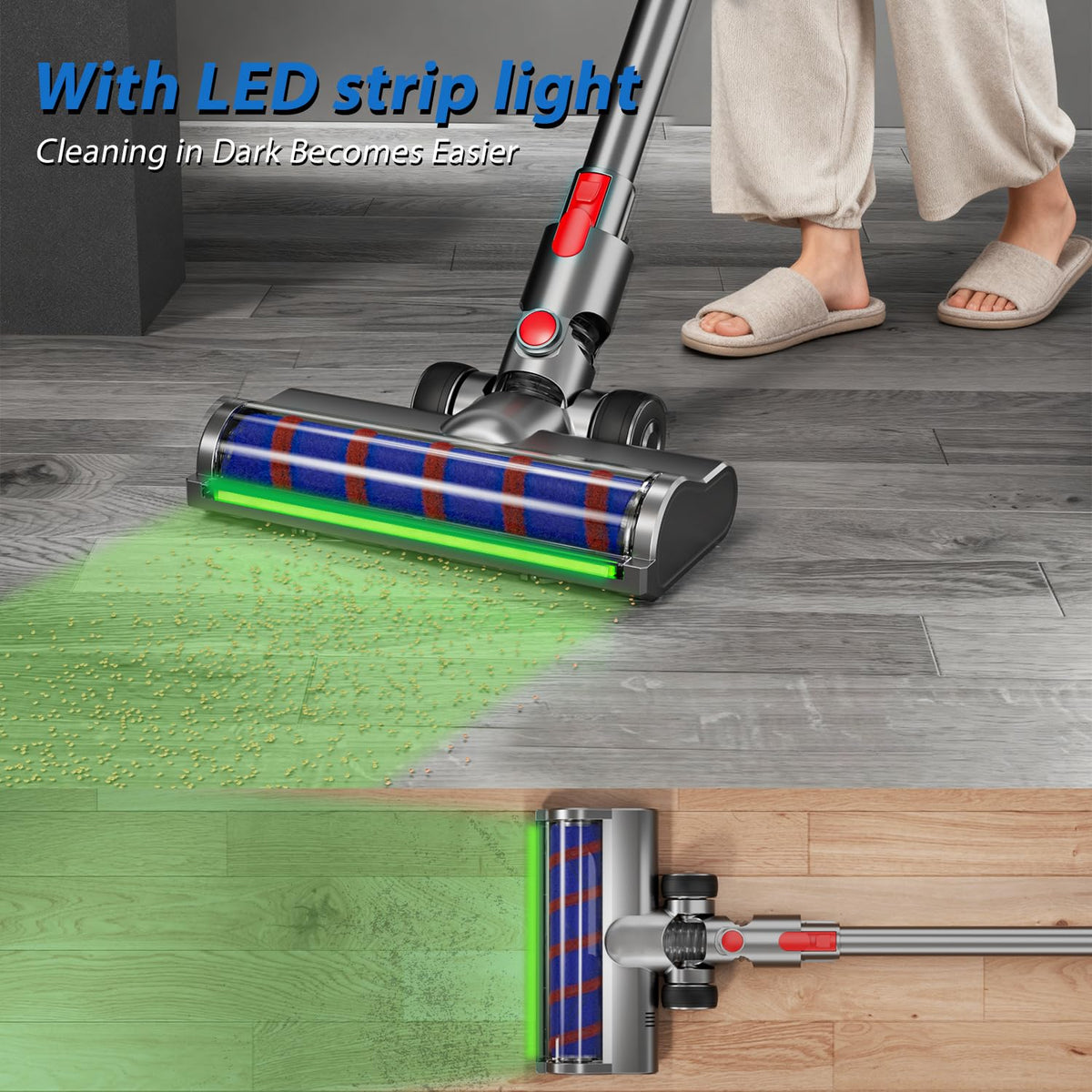JOYSIHO Dyson head with green LED lights illuminates dark corners