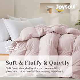 Joysoul queen-size comforter close-up reveals breathable fabric for all-season comfort.