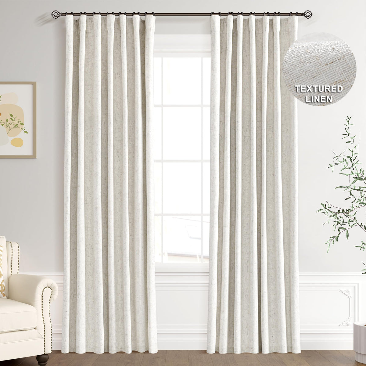 Joywell blackout curtains in cream ivory two-panel set framing a window for light control