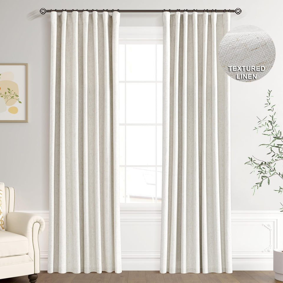 Joywell blackout curtains in cream ivory two-panel set framing a window for light control