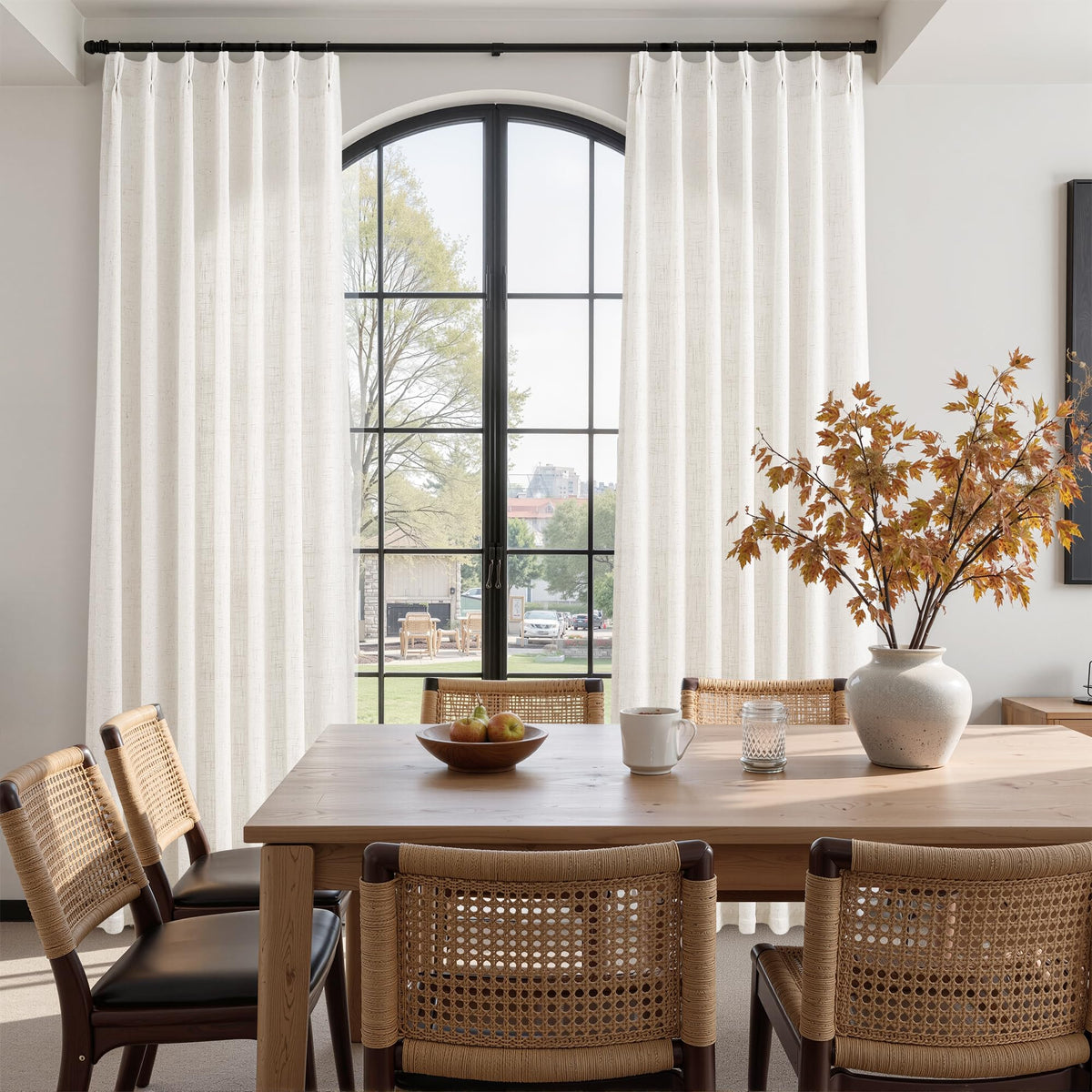 Joywell ivory cream curtains bring warm light while preserving privacy.