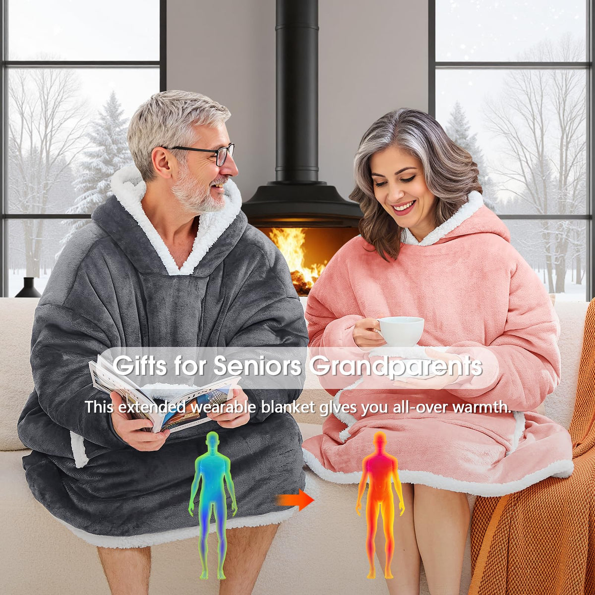 JOYWOO blanket hoodie with pet pocket invites pets to snuggle.