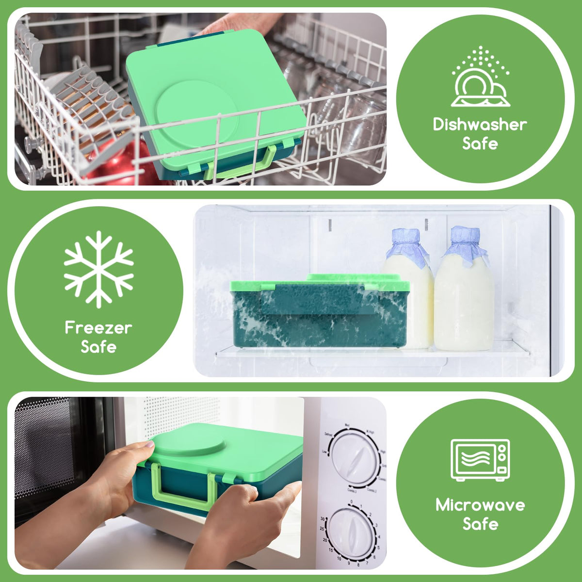 JoyYum bento box in green showcases durable BPA-free design.