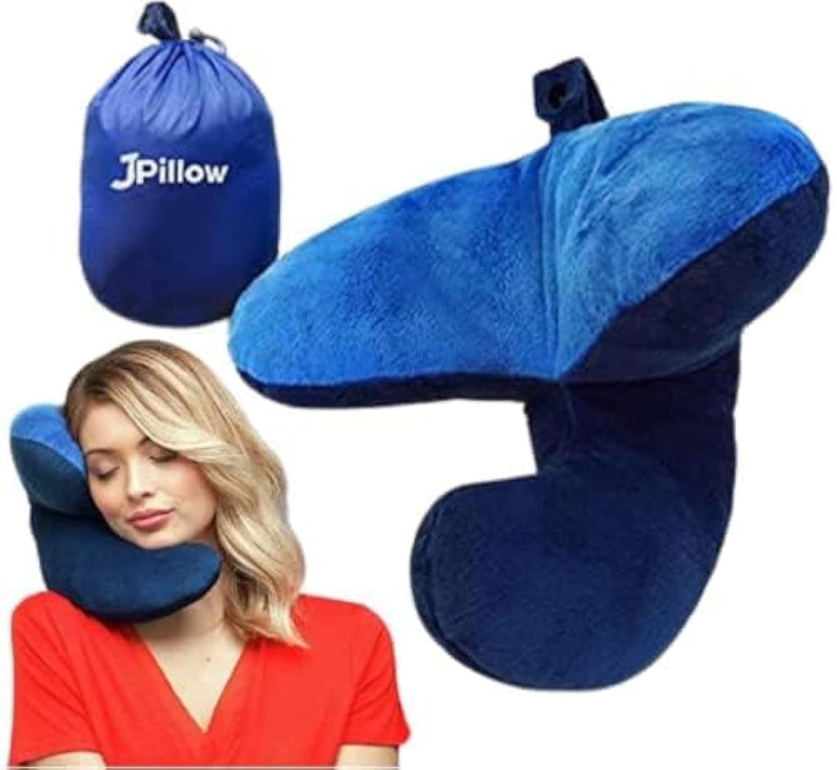J-Pillow 3-way support highlights ergonomic head, chin, and neck stabilization.