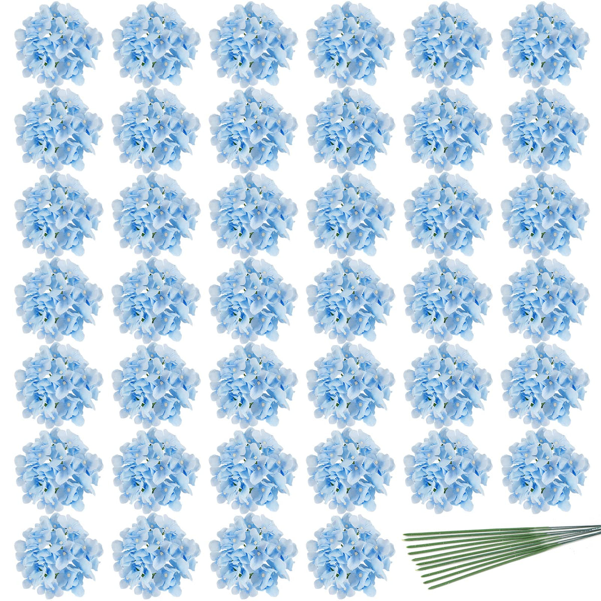 JPSOR artificial hydrangea heads, 40-count, blue petals for elegant centerpieces.