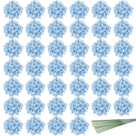 JPSOR artificial hydrangea heads, 40-count, blue petals for elegant centerpieces.