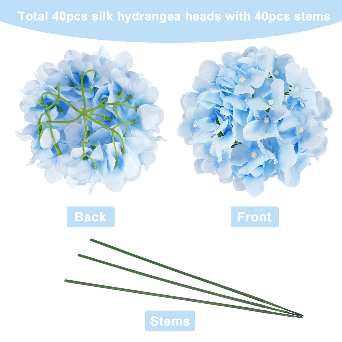 JPSOR hydrangea stems, 8 inches long, ideal for versatile vase displays.
