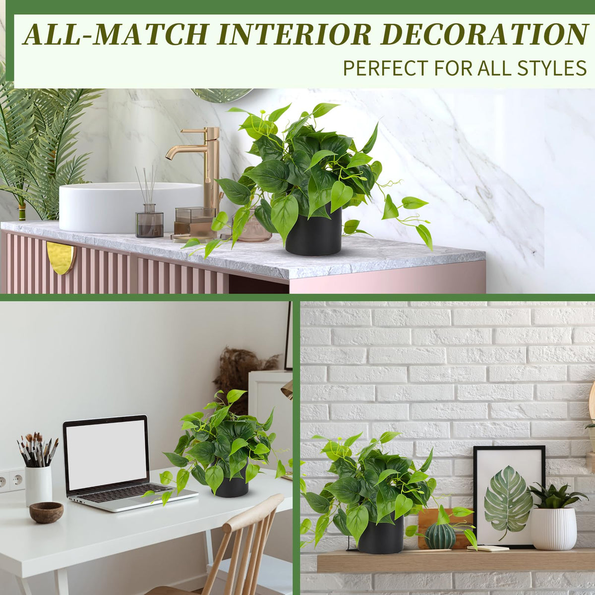 JPSOR pothos desk shelf decor idea offering compact, dust-friendly greenery