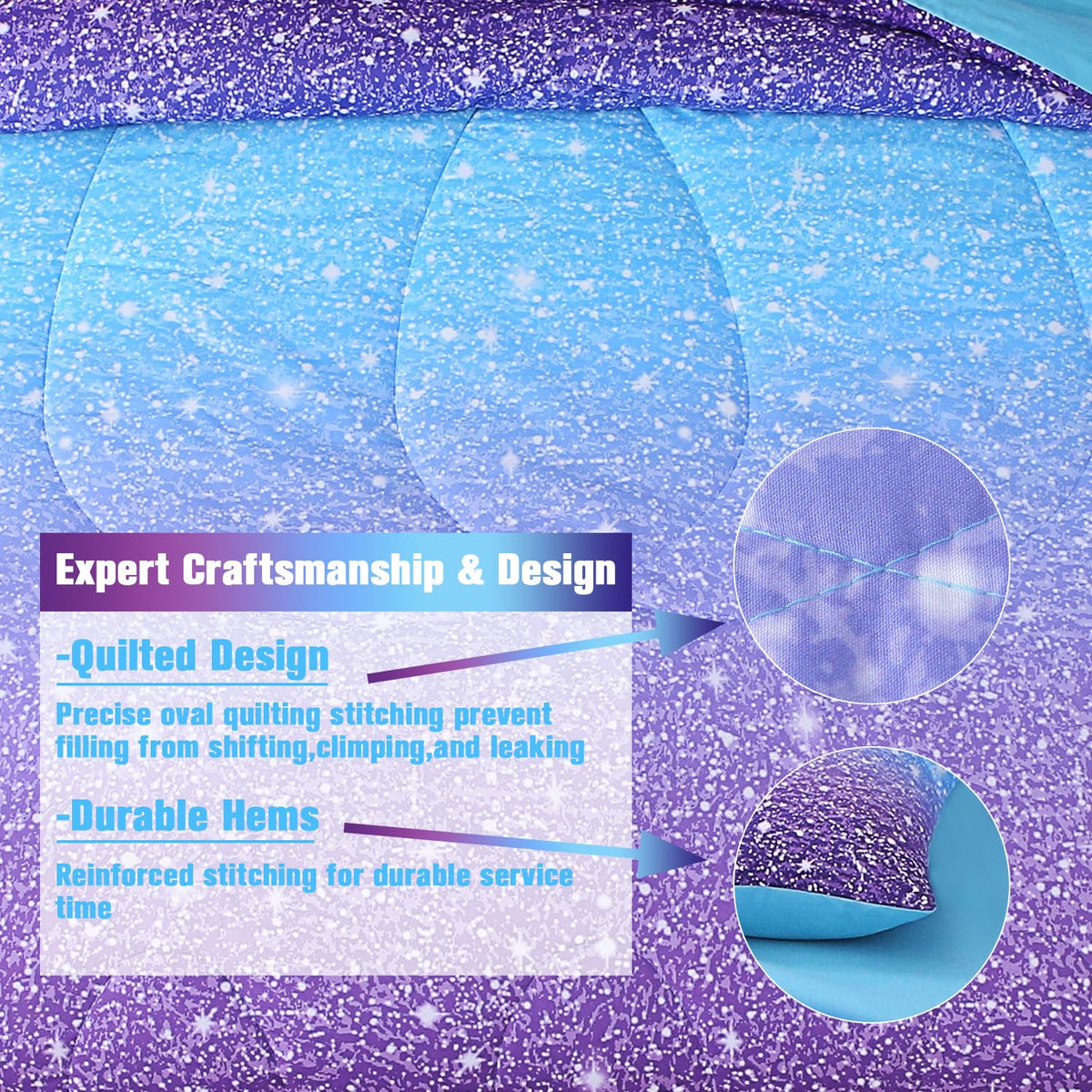 JQinHome glitter bed ambience shot highlighting color depth and glow