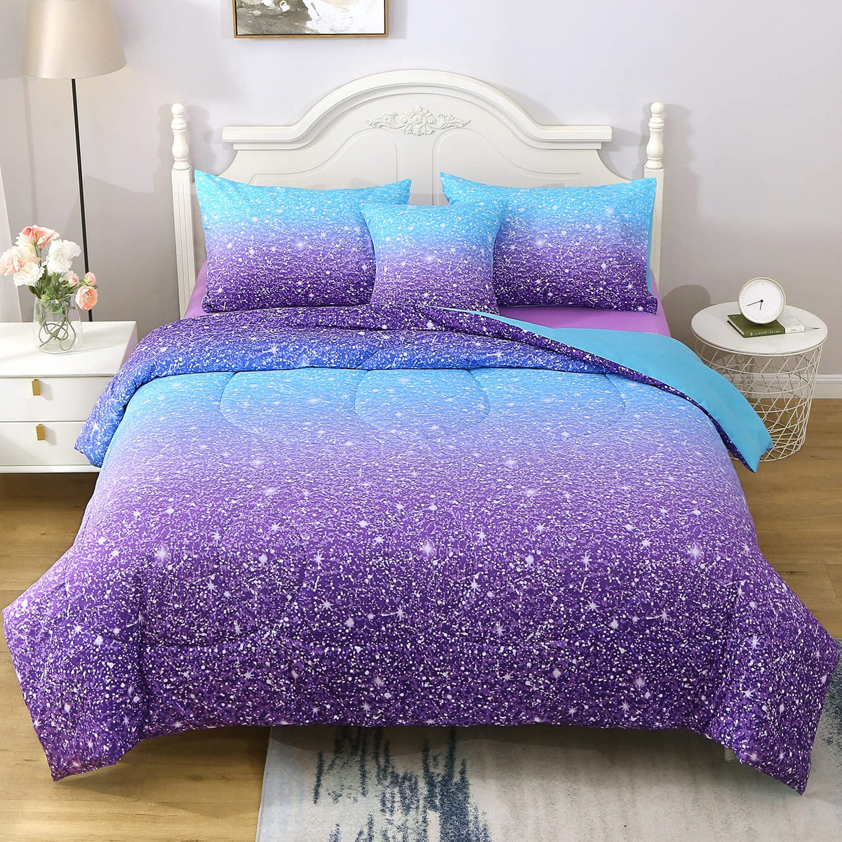 JQinHome glitter comforter set twin 68x90 with gradient glitter ombre design for romantic bedroom