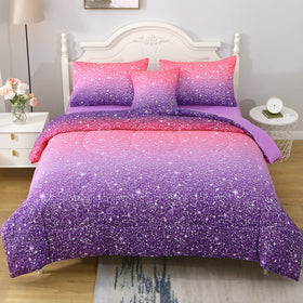 JQinHome twin pink purple comforter set with gradient glitter design for dreamy nights.