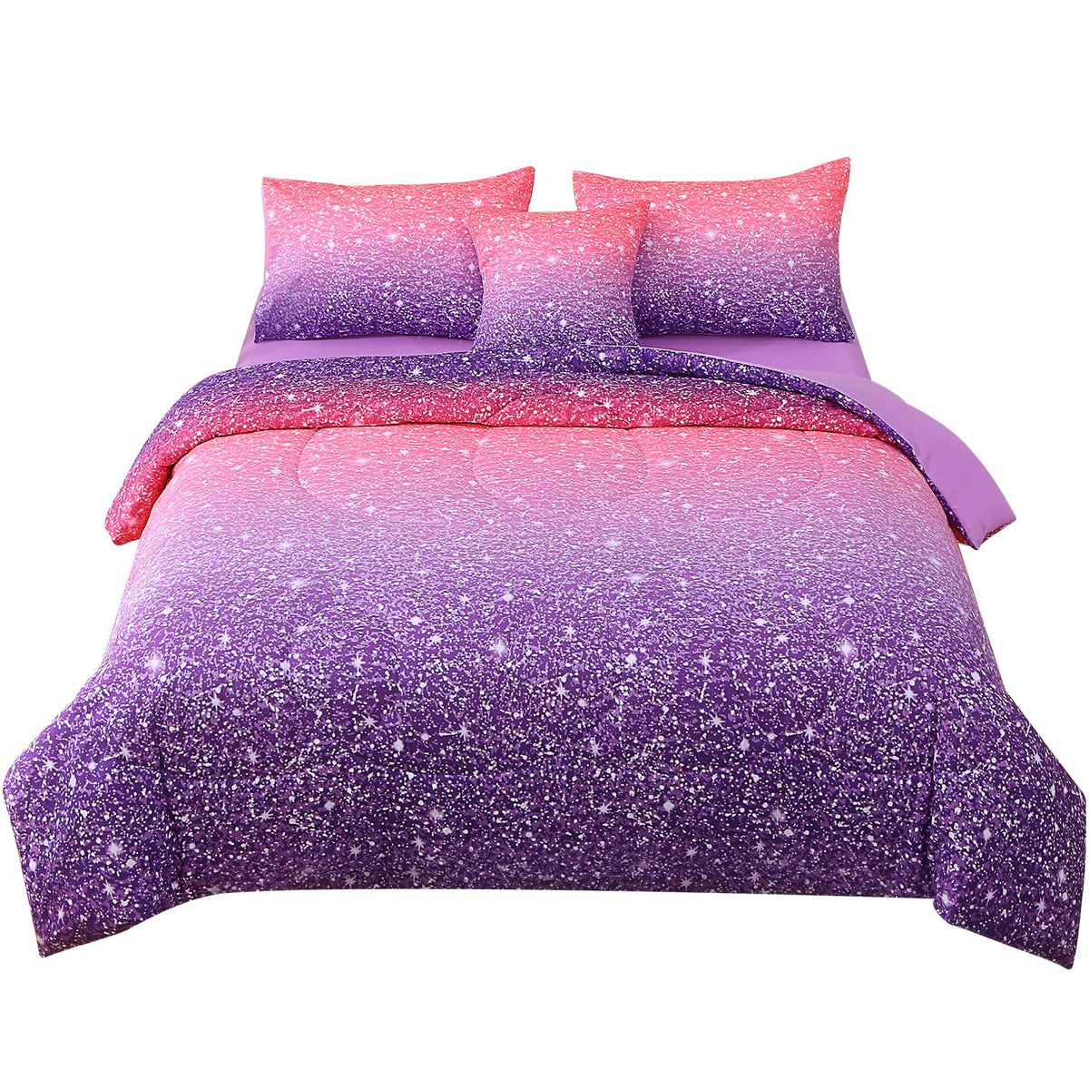 JQinHome fitted sheet in pink purple coordinates with soft microfiber for smooth sleep.