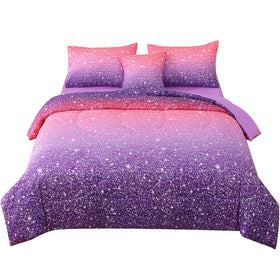JQinHome fitted sheet in pink purple coordinates with soft microfiber for smooth sleep.