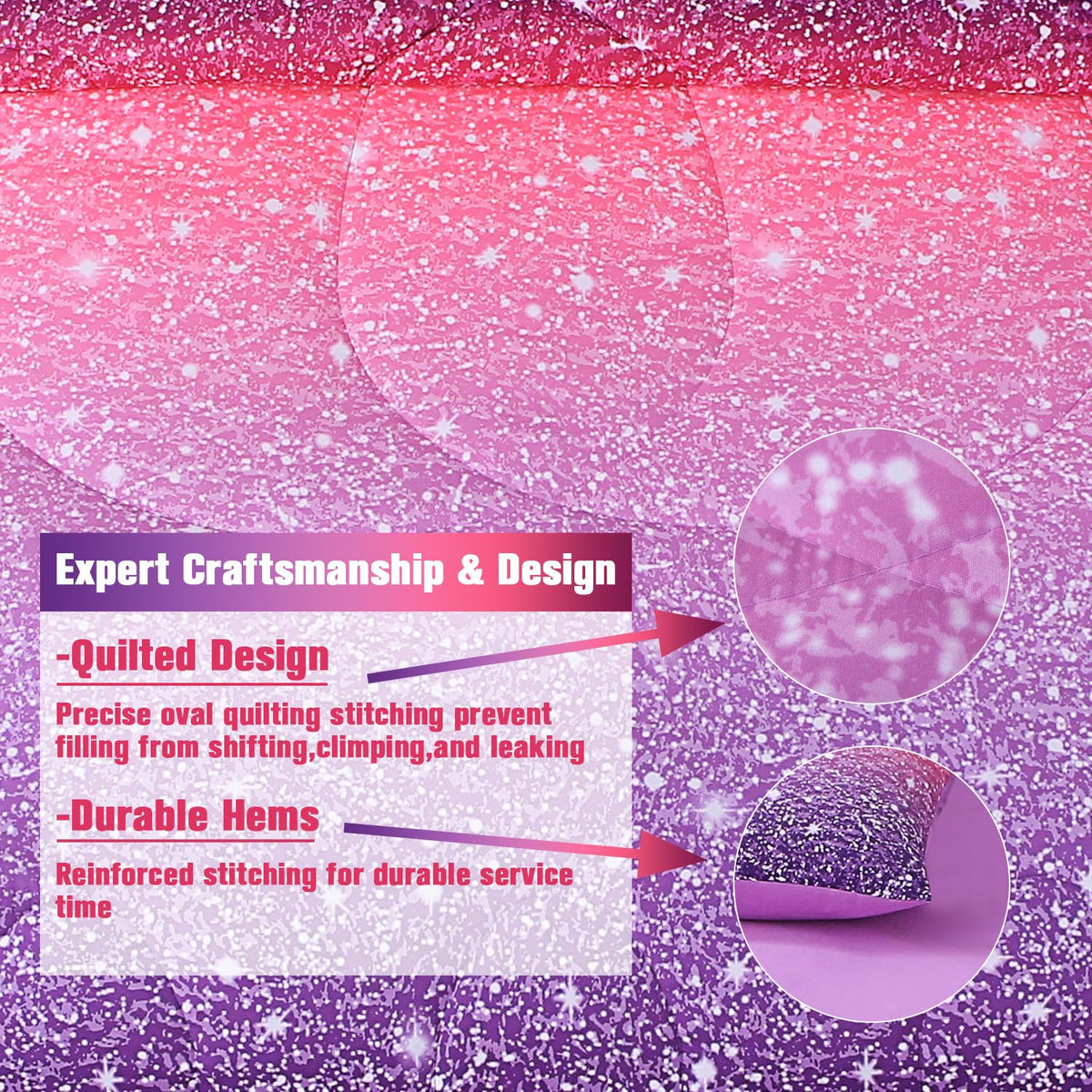 JQinHome glitter close-up shows bold, playful bedding design for kids.