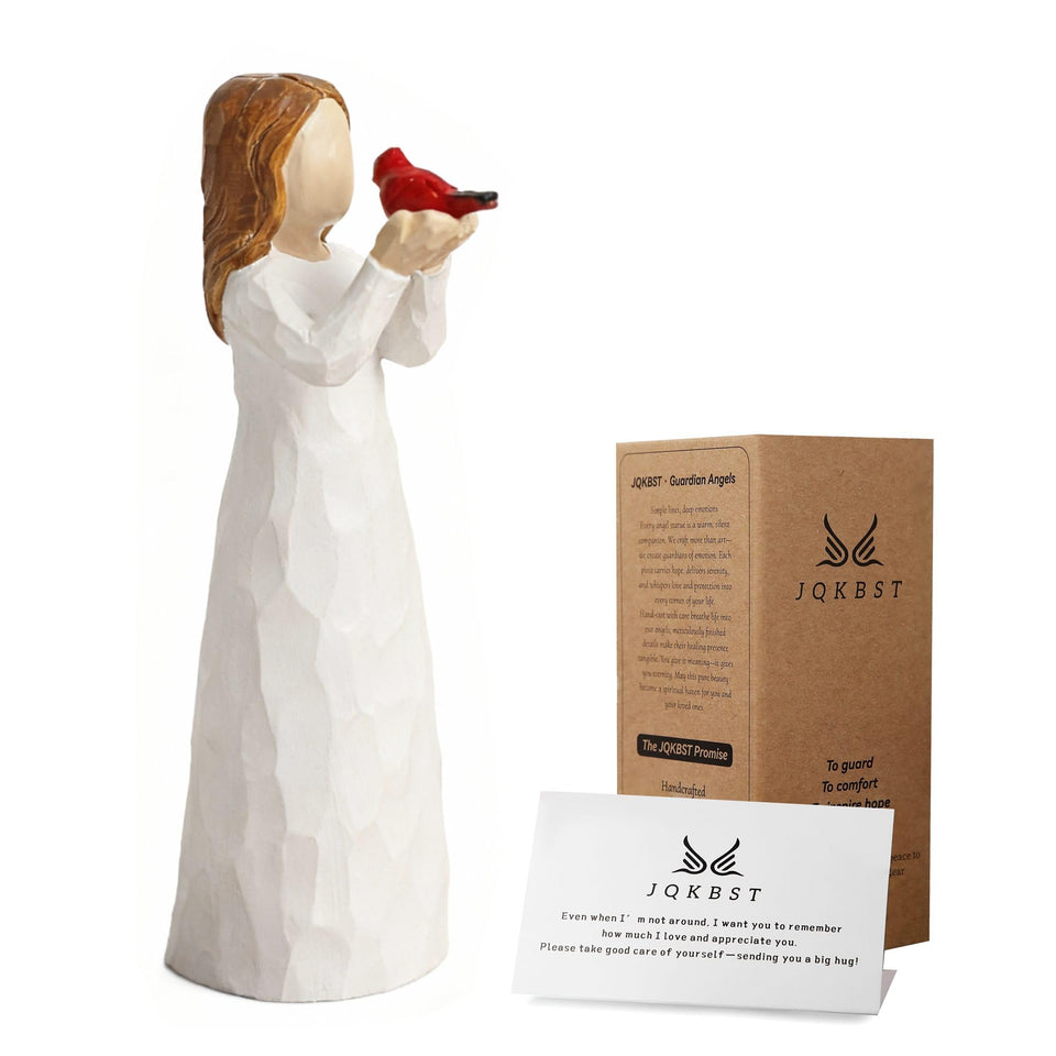JQKBST Angel Cardinal Figurine in cream dress for serene display