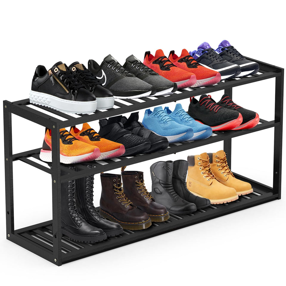 Jripae bamboo shoe rack, 32.5-inch length, ideal for tight entryways.
