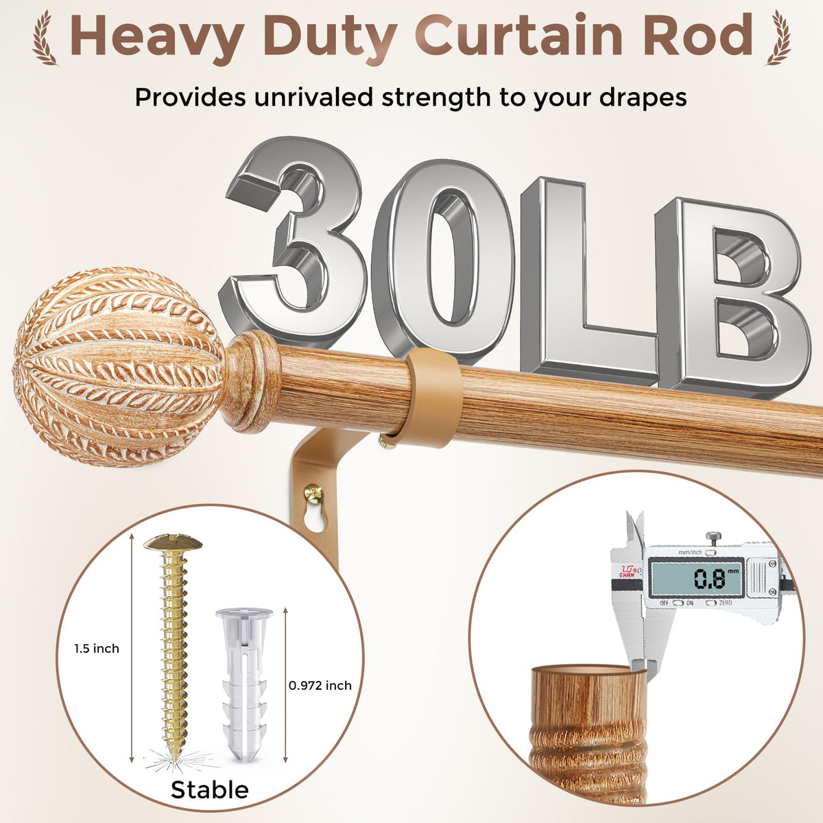JRZOO adjustable rod extends 30 to 88 inches for many windows.