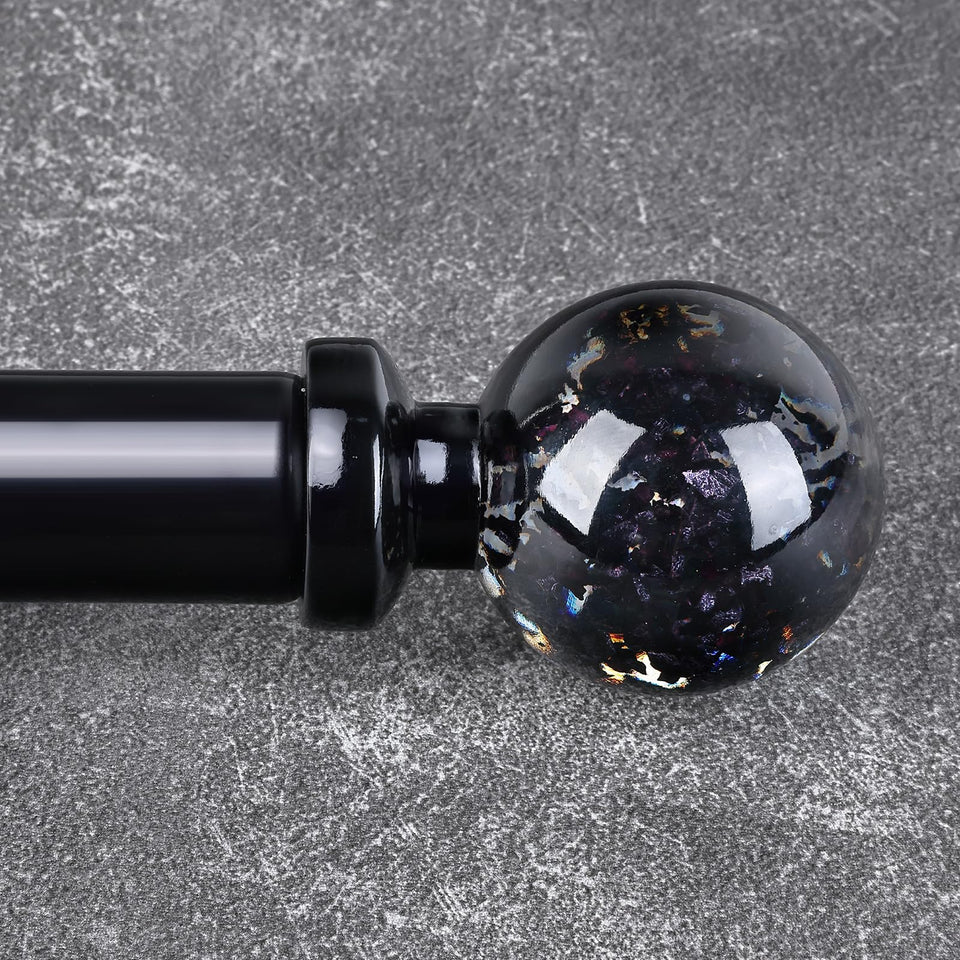 JRZOO black crystal curtain rod overview with elegant finials for décor.