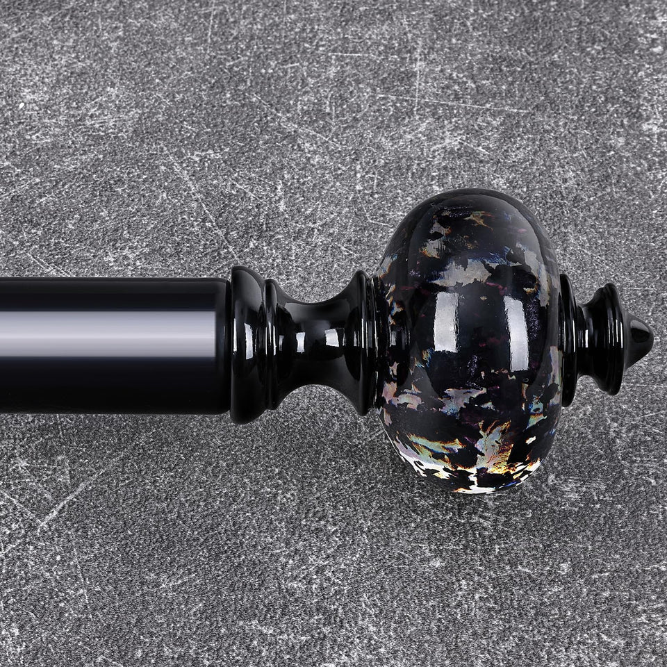 JRZOO black curtain rod with crystal finials for elegant window styling.