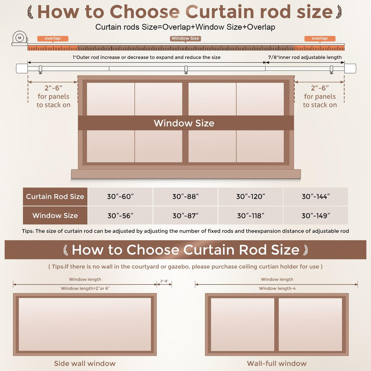 JRZOO decorative finials on wood curtain rod for a finished look